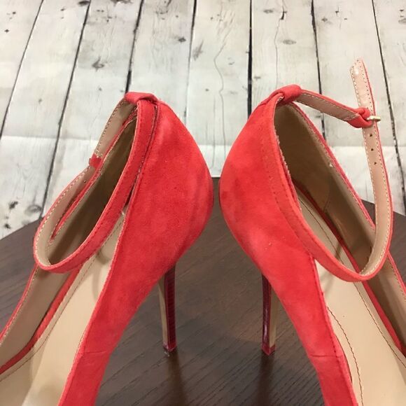 10 ZARA Red Suede Peep platform peep toe high heel GUC - Picture 5 of 8